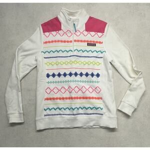 Vineyard Vines Womens Small Island Embroidered Multi Colored Quarter Zip Shep